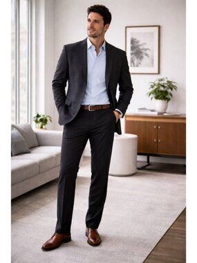 Kuhlman Men’s Wool Dress Pants Black Size 42 Flat Front Career Office Classic Ta